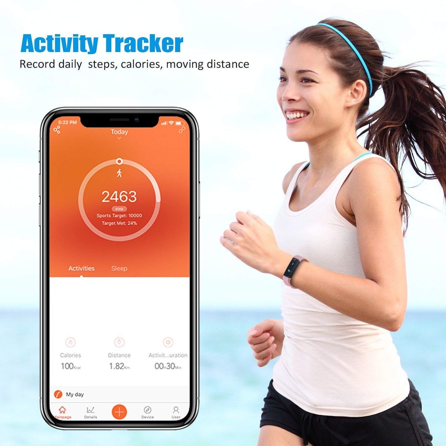 Activity tracker watch displaying call and text notifications
