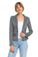 Women’s Plaid Blazer Classic Fitted Tailored Jacket worn with a white top and light blue jeans, showcasing a stylish outfit.