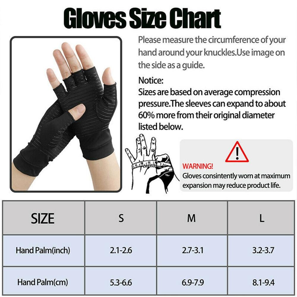 Size chart for compression arthritis gloves small medium large