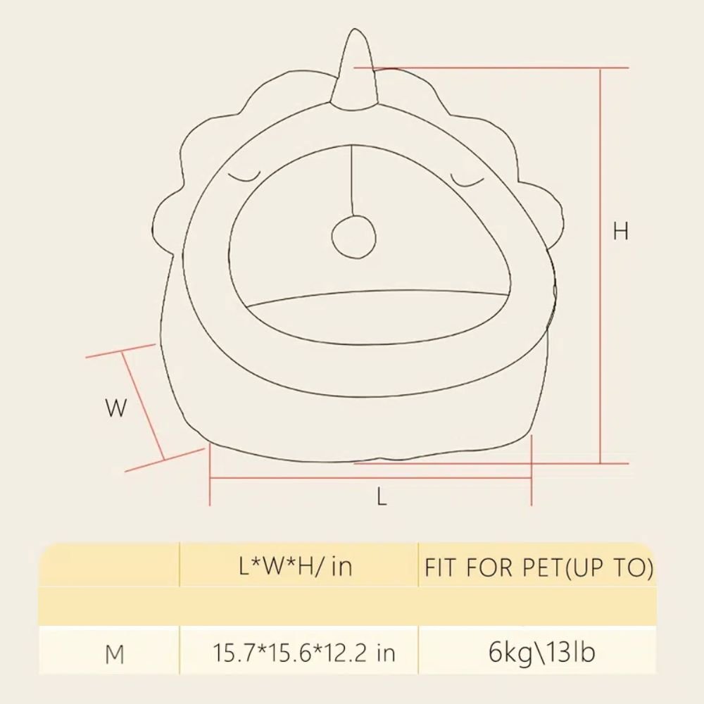 Measurement chart for a pet product with dimensions and weight capacity.