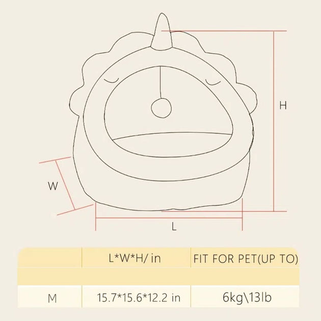 Measurement chart for a pet product with dimensions and weight capacity.