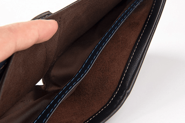 Interior view of men’s leather bifold wallet