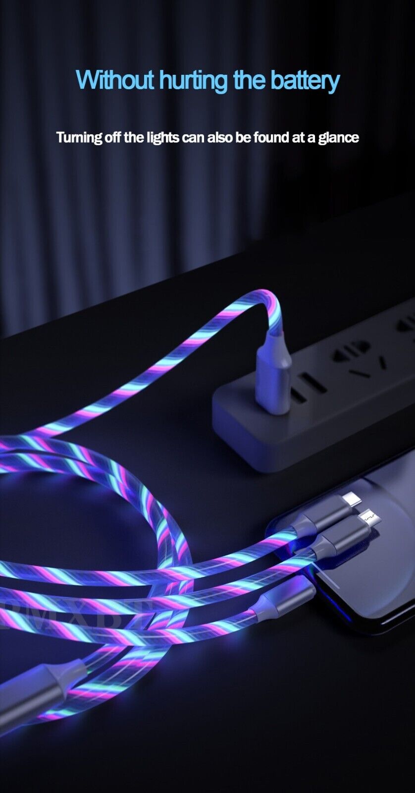 3 in 1 LED Fast Charging Cable Adapter with glowing colorful lights