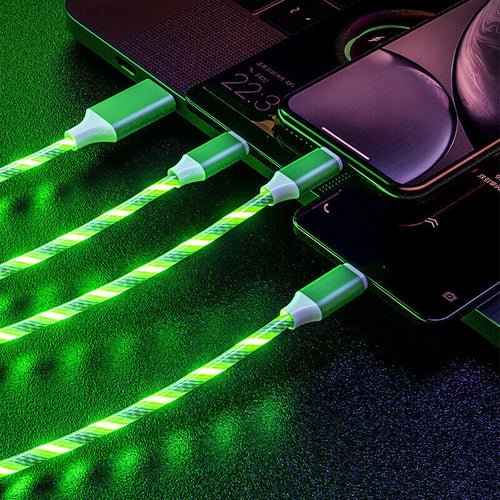3 in 1 LED Fast Charging Cable color green