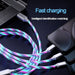 3 in 1 LED Fast Charging Cable Adapter with glowing colorful light