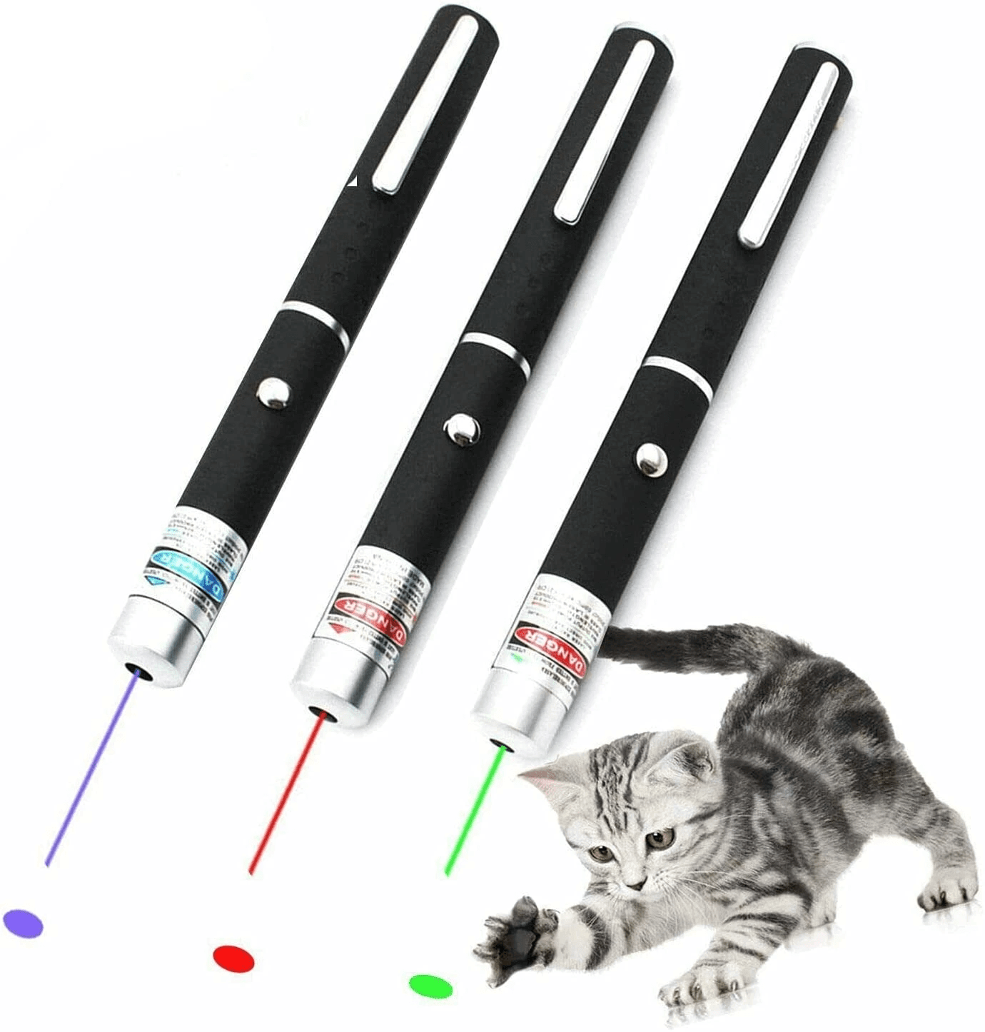 Cat Laser Pointer with pet cat playing with laser beams.