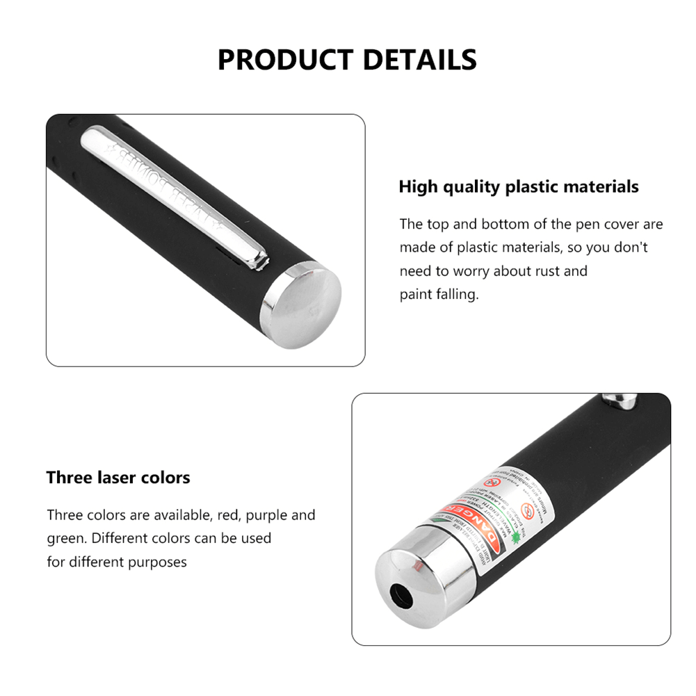Cat Laser Pointer product details showing high quality plastic materials and three laser colors.