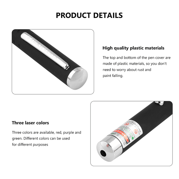 Cat Laser Pointer product details showing high quality plastic materials and three laser colors.
