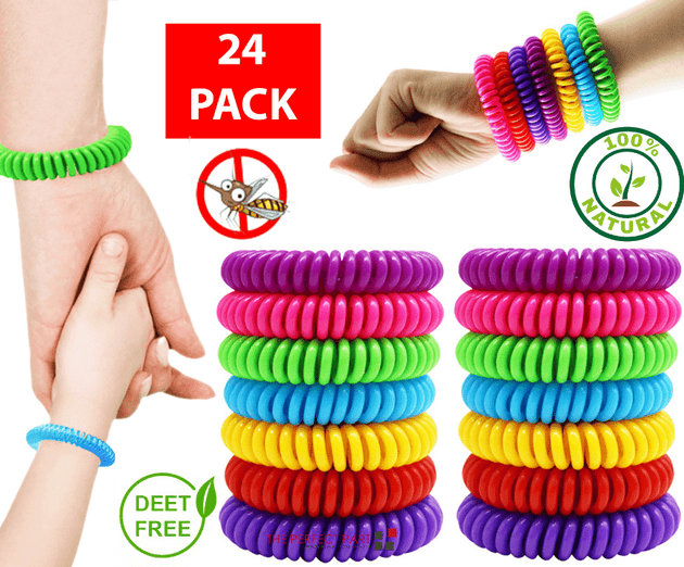 Assorted color bug repellent wristbands shown