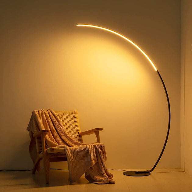 RGBW Modern Curve Floor Lamp – Black Dimmable LED Light with Remote, Minimalist Home Decor Lighting