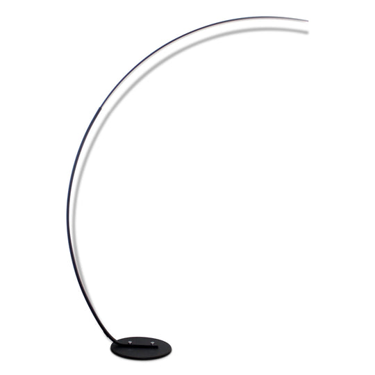 Black curved aluminum LED floor lamp with sleek minimalist design