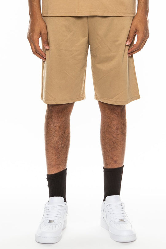 Plaid trim casual shorts for men in solid cotton blend color KHAKI