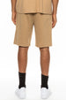 Plaid trim casual shorts for men in solid cotton blend color KHAKI