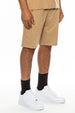 Plaid trim casual shorts for men in solid cotton blend color KHAKI
