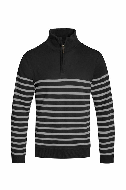 Regular fit men’s striped quarter zip sweater front