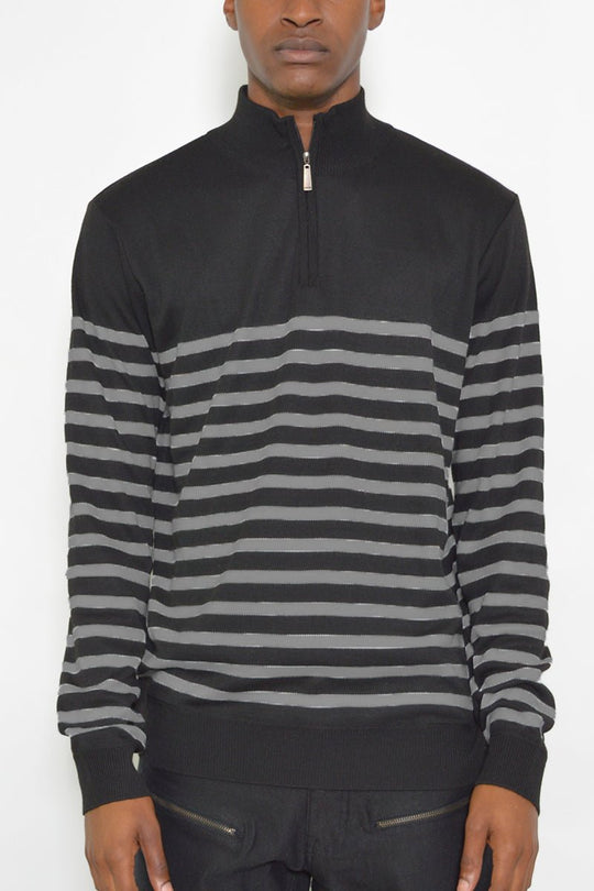 Men’s striped quarter zip knit sweater front view – NR2007