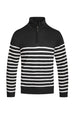 Close - up of striped pattern on men’s quarter zip knit sweater black