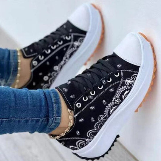 Pattern Canvas Women Sneakers Black