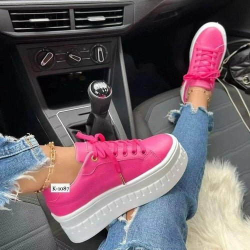 Casual Platform Flat Sneakers for Women in pink color