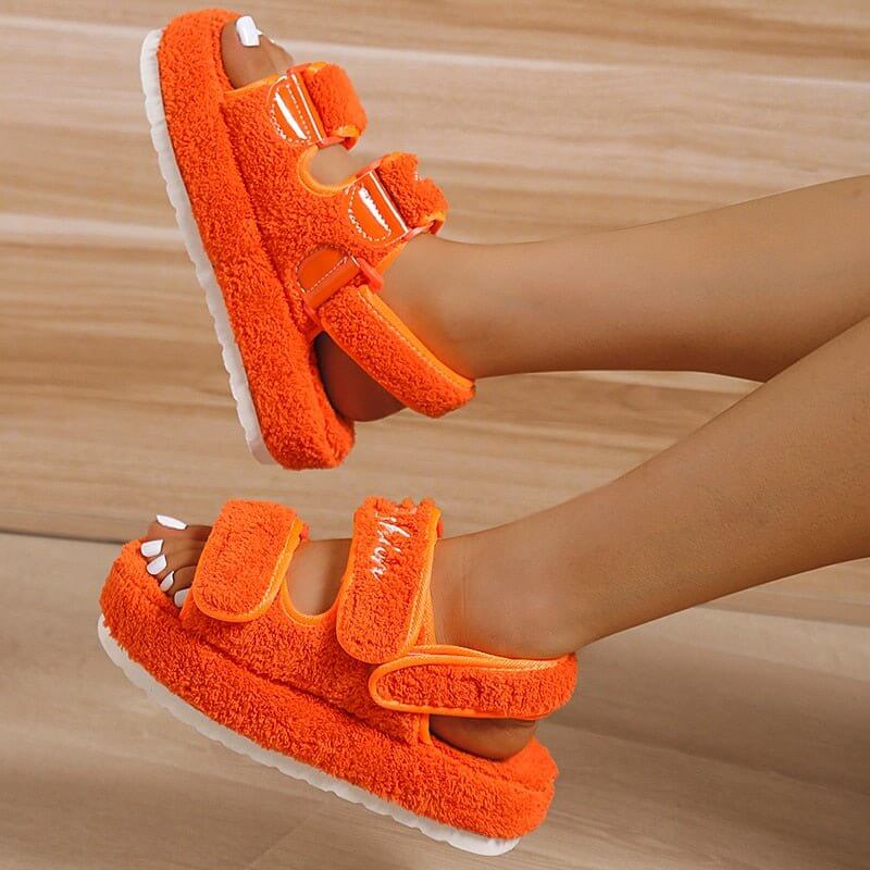 Multicolor Platform Sandals– Casual Thick Bottom Multi-Color in vibrant orange with thick sole and adjustable straps.