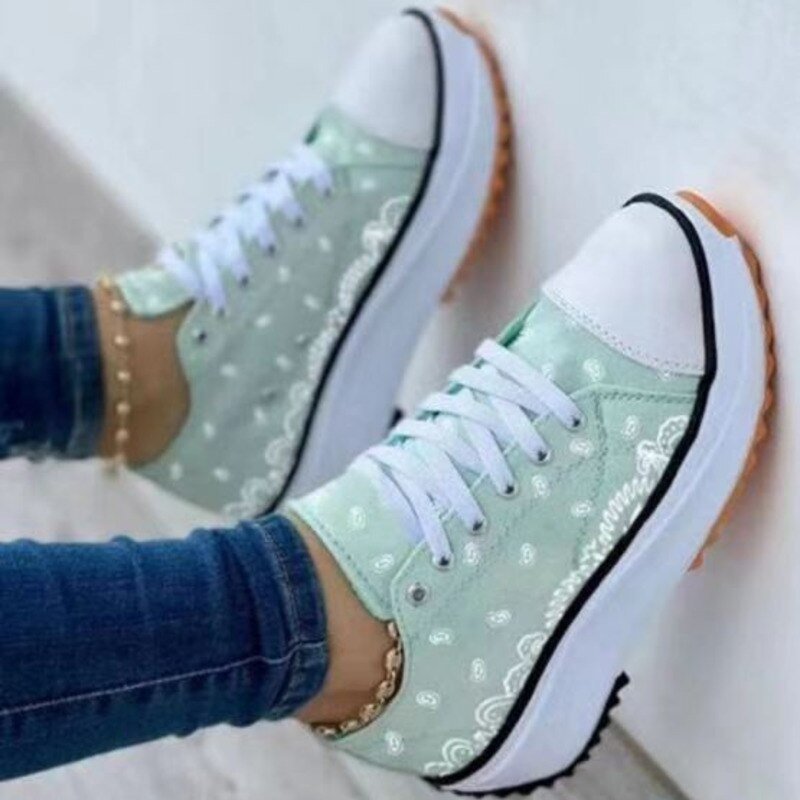 Pattern Canvas Women Sneakers Green