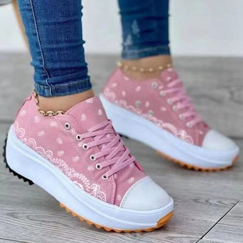 Pattern Canvas Women Sneakers Pink