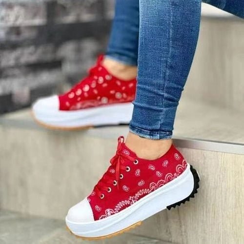 Pattern Canvas Women Sneakers Red
