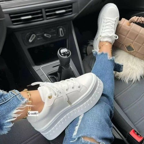 Casual Platform Flat Sneakers for Women in white color