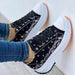 Pattern Canvas Women Sneakers Black