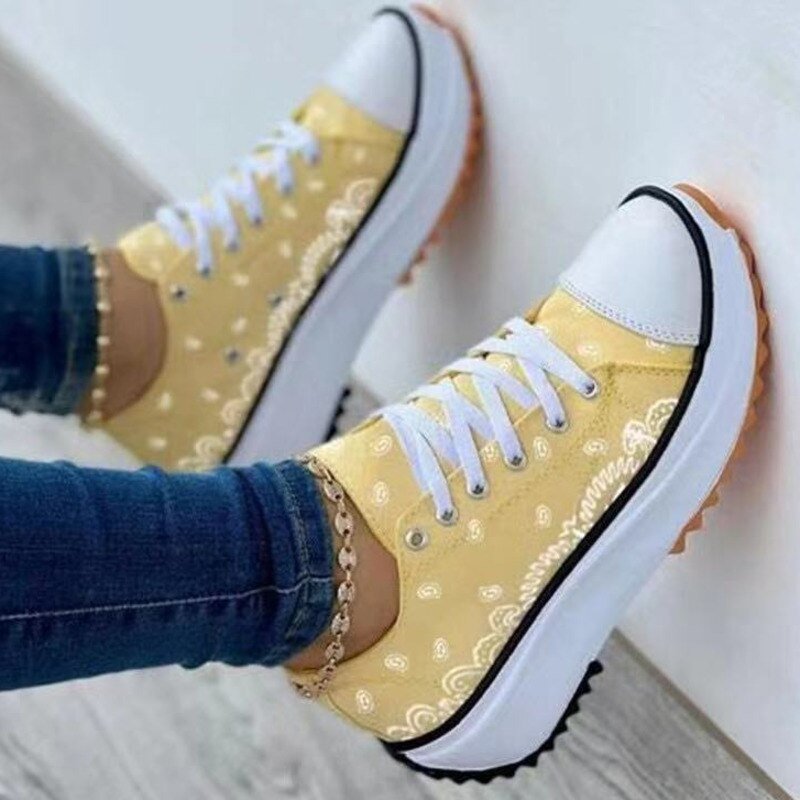 Pattern Canvas Women Sneakers Yellow