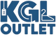 KGL Outlet logo with blue text and icons on a white background