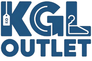 KGL Outlet logo with blue text and icons on a white background