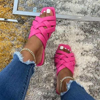 Women’s Summer Leather Flat Beach Slides Pink