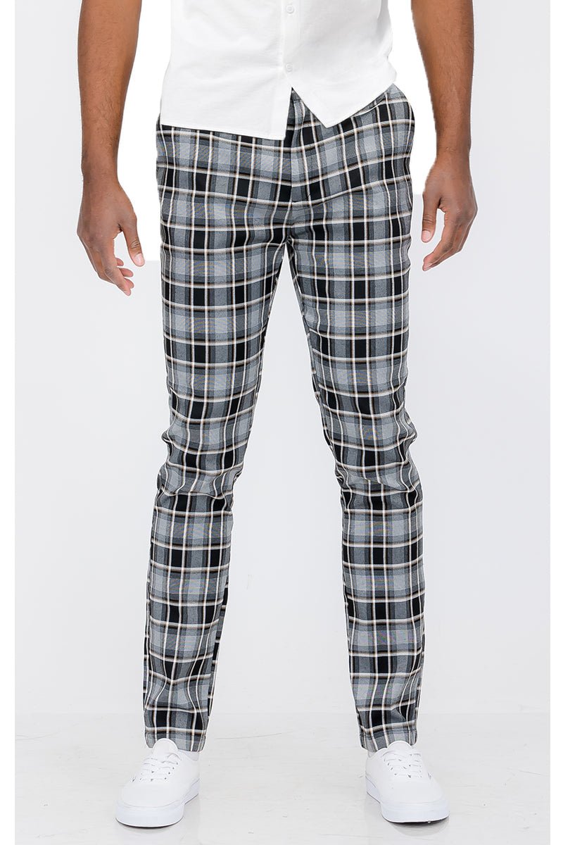 Men's plaid slim fit trousers front view