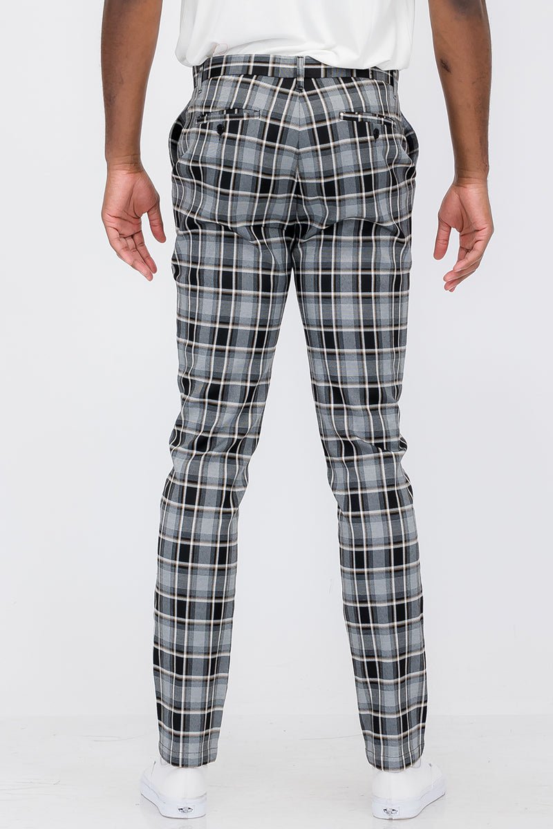 Men's plaid slim fit trousers back view