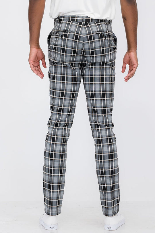 Men's plaid slim fit trousers back view