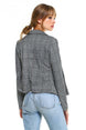 Women’s Plaid Blazer Classic Fitted Tailored Jacket back view on model, styled with denim jeans.