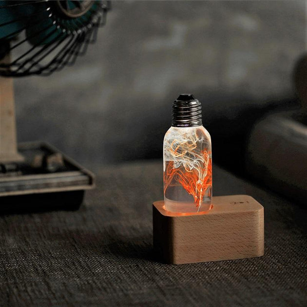 Handcrafted LED Art Resin Light Bulb with Base