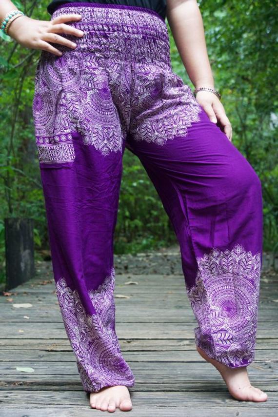 Bohemian - style purple yoga pants for women