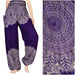 Purple mandala - patterned pants with a close - up of the pattern on a white background.