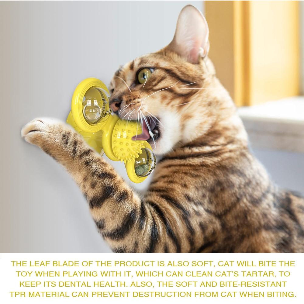 Cat playing with LED Whirling Cat Toy, with text about the product's benefits.