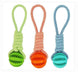 Rubber Chew Toy with Rope – Durable, Interactive Dog Toy in green, orange, and blue colors.