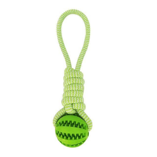 Rubber Chew Toy with Rope – Durable, Interactive Dog Toy for outdoor play and dental health.