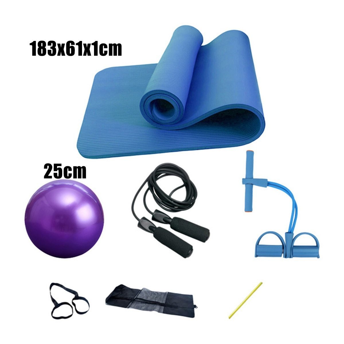 Complete 5 - piece yoga and fitness exercise set for home gym training