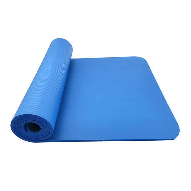 NBR Yoga Mat – Large Non-Slip Thickened Design in blue, rolled and ready for yoga practice.