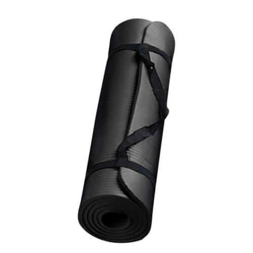 NBR Yoga Mat – Large Non-Slip Thickened Design rolled up with straps for easy carrying and storage.