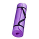 NBR Yoga Mat – Large Non-Slip Thickened Design, rolled up in purple with black straps for easy transport.
